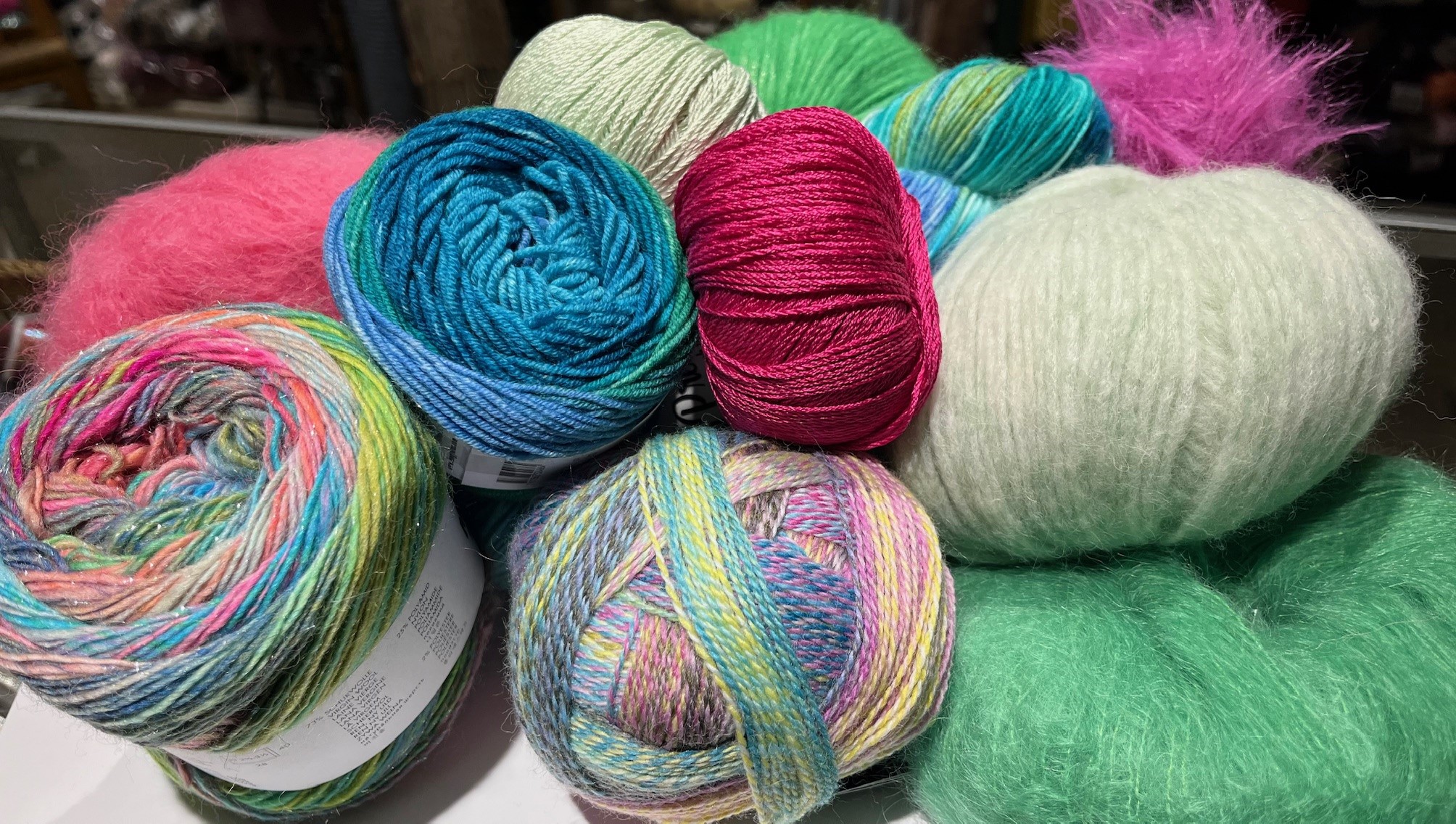 several yarn pieces in different colours